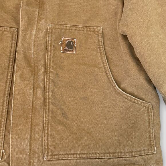 VTG Carhartt Fleece Lined Duck Jacket Distressed J164 CML Camel/Tan Size Large - Picture 8 of 11